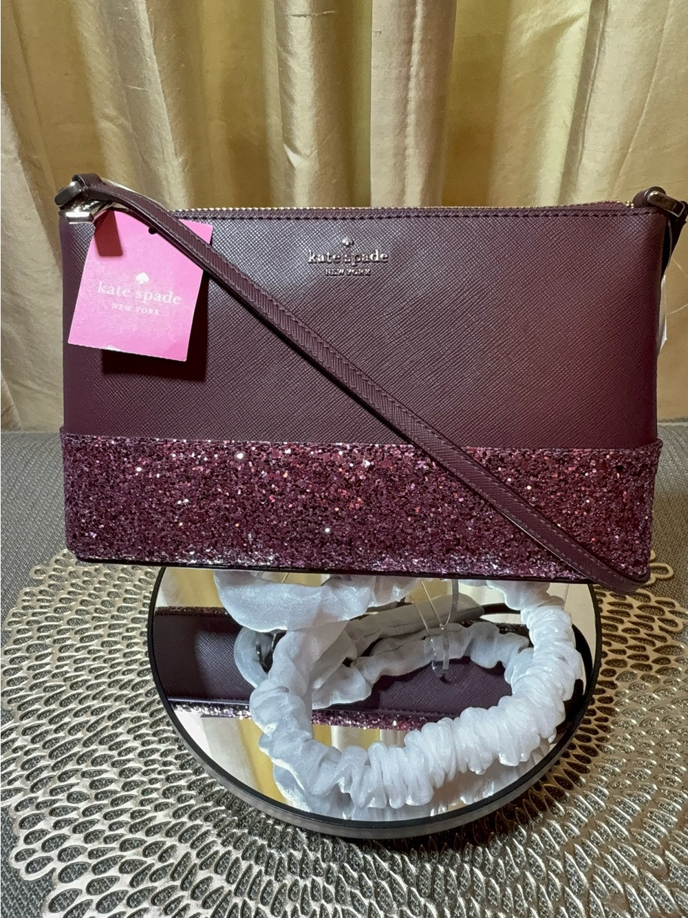 Kate Spade Flash Glitter Crossbody in Cherrywood NWT